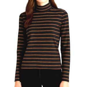 Vintage Kitty Hawk Vivian Wang Womens Top L‎ Brown Velvet Striped Mock Neck Mod